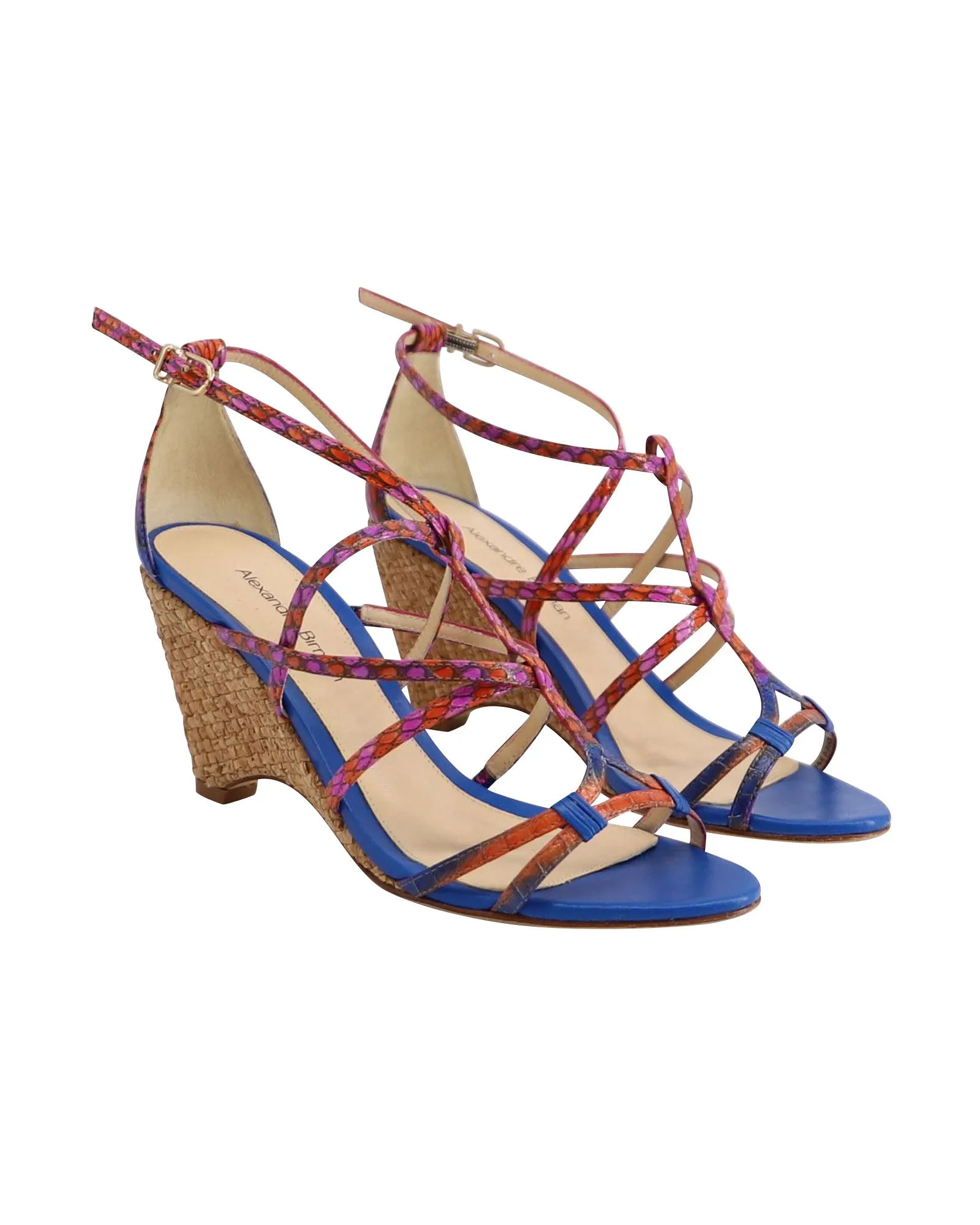 Alexandre Birman Multi Strap Wedge Sandals in Multicolor Leather