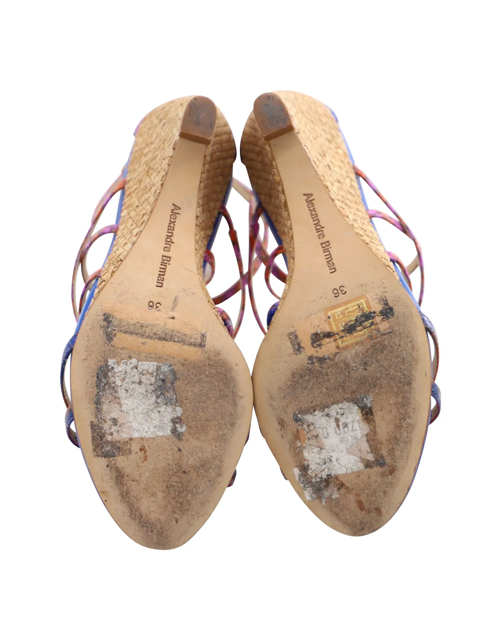 Alexandre Birman Multi Strap Wedge Sandals in Multicolor Leather