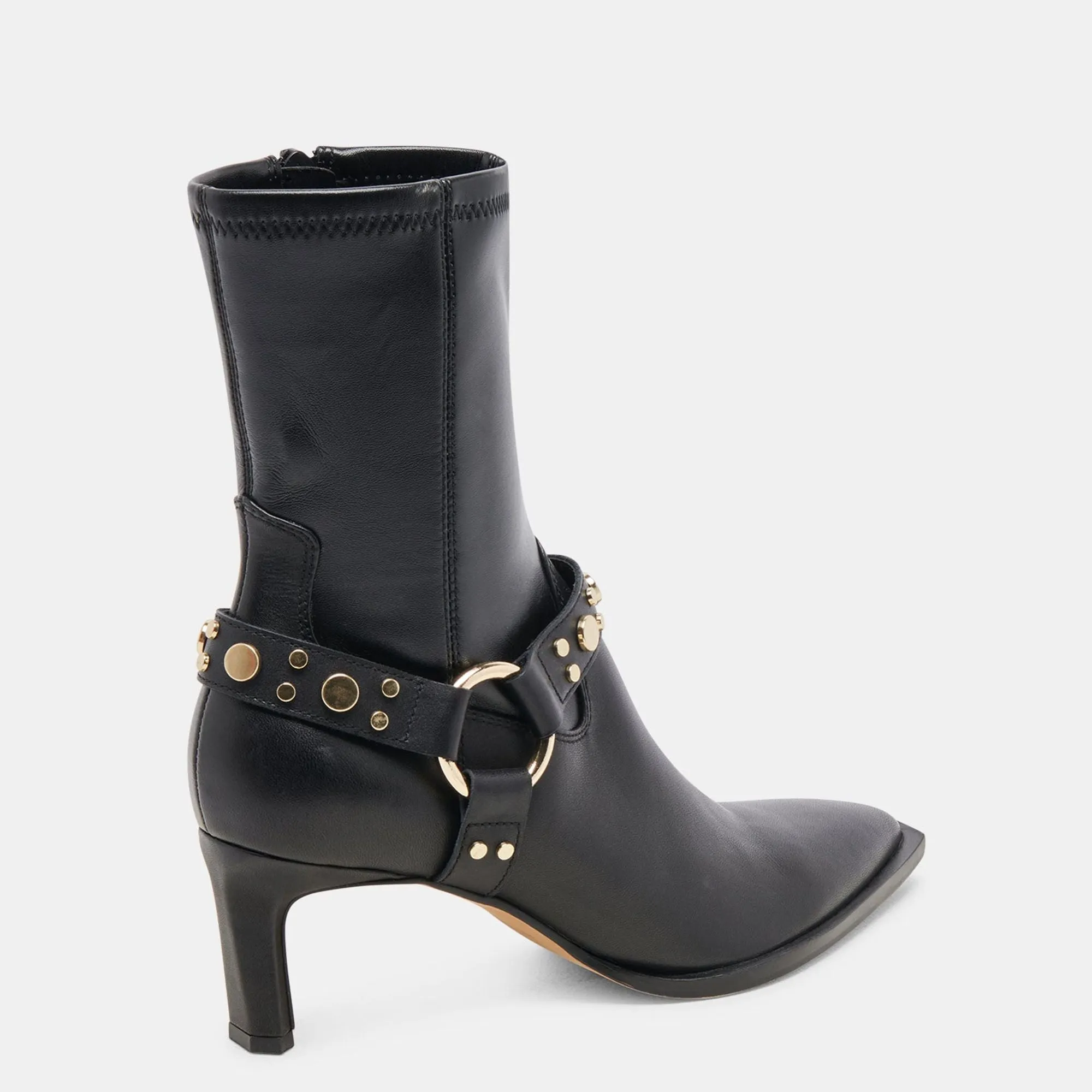 Arya Stud Wide Calf Boots Black Leather
