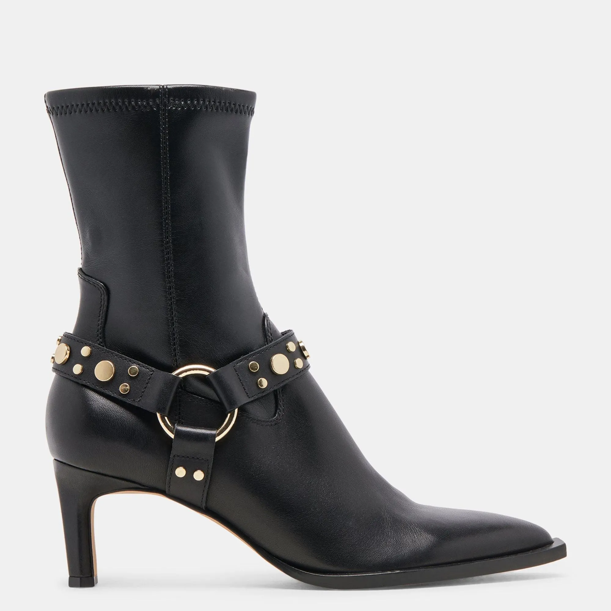 Arya Stud Wide Calf Boots Black Leather