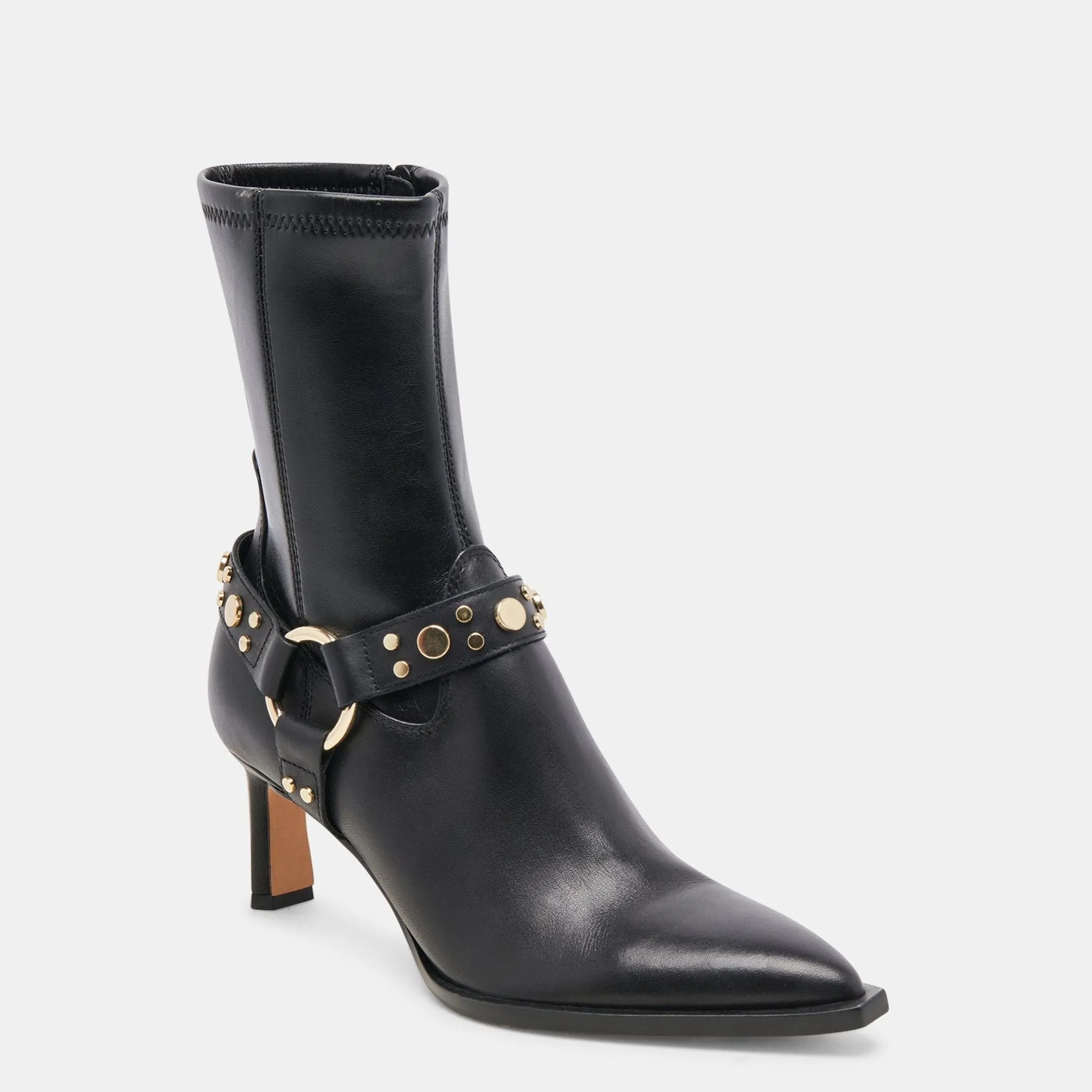 Arya Stud Wide Calf Boots Black Leather