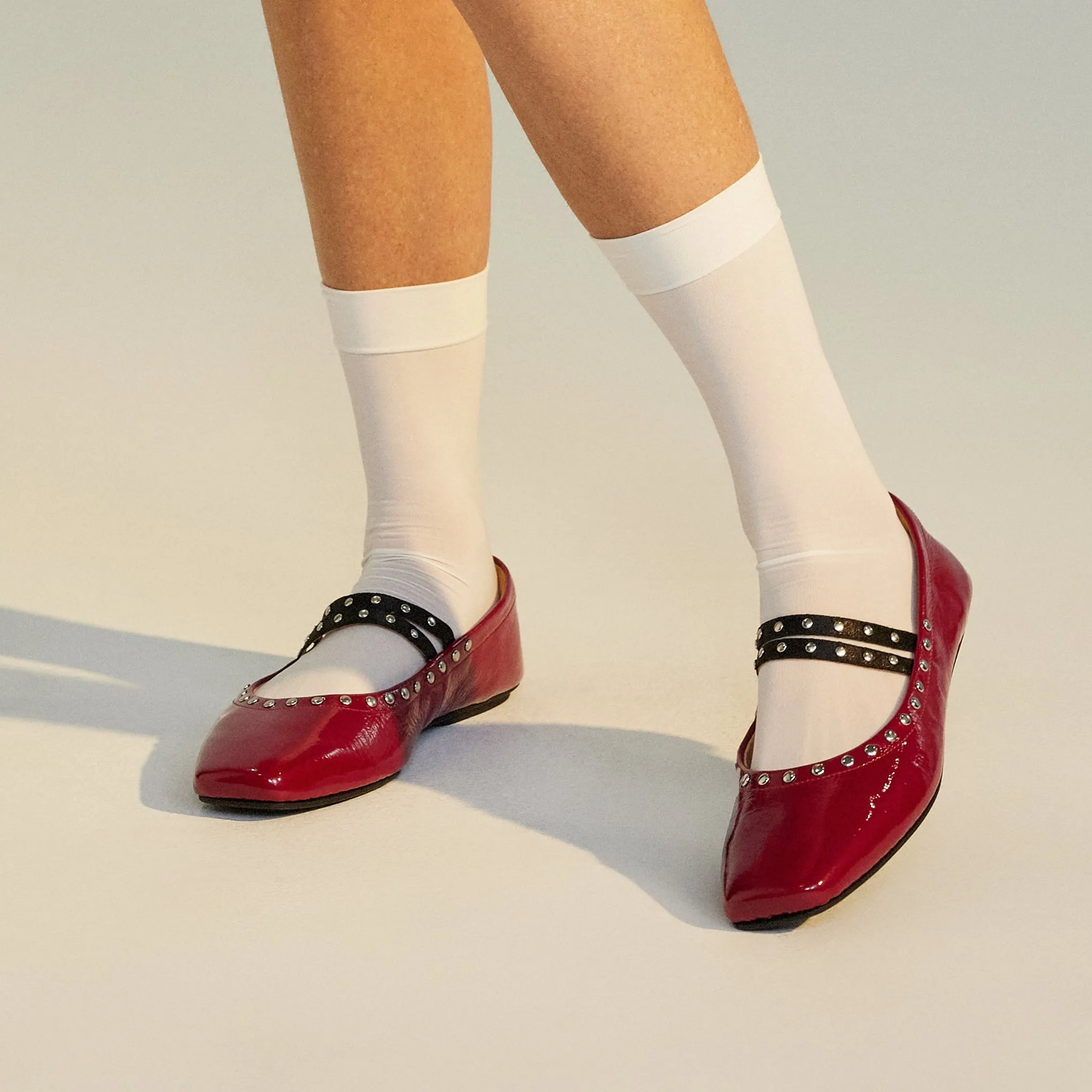 Ballet MJ Square Toe Stud Merlot Patent
