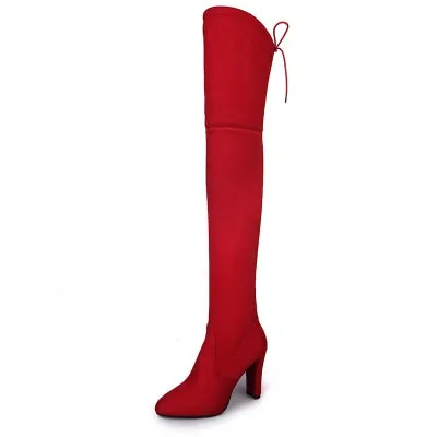 BORRUICE 2019 Sexy Party Boots Fashion Suede Leather Shoes Women Over the Knee Heels Boots Stretch Flock Winter High Boots botas Fashion Nova Shoes