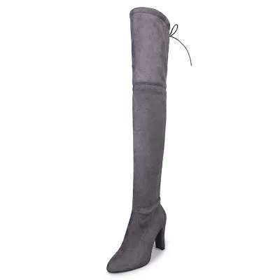 BORRUICE 2019 Sexy Party Boots Fashion Suede Leather Shoes Women Over the Knee Heels Boots Stretch Flock Winter High Boots botas Fashion Nova Shoes