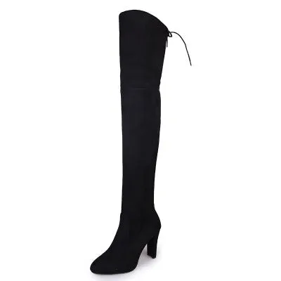 BORRUICE 2019 Sexy Party Boots Fashion Suede Leather Shoes Women Over the Knee Heels Boots Stretch Flock Winter High Boots botas Fashion Nova Shoes