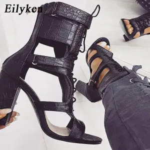 Eilyken 2020 New  Woman Sandals Cut-outs Peep Toe Gladiator Sandals Fashion Heels Serpentine Ladies Ankle Boots Sandals size 40 Fashion Nova Shoes