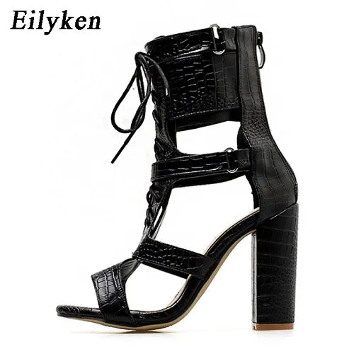 Eilyken 2020 New  Woman Sandals Cut-outs Peep Toe Gladiator Sandals Fashion Heels Serpentine Ladies Ankle Boots Sandals size 40 Fashion Nova Shoes