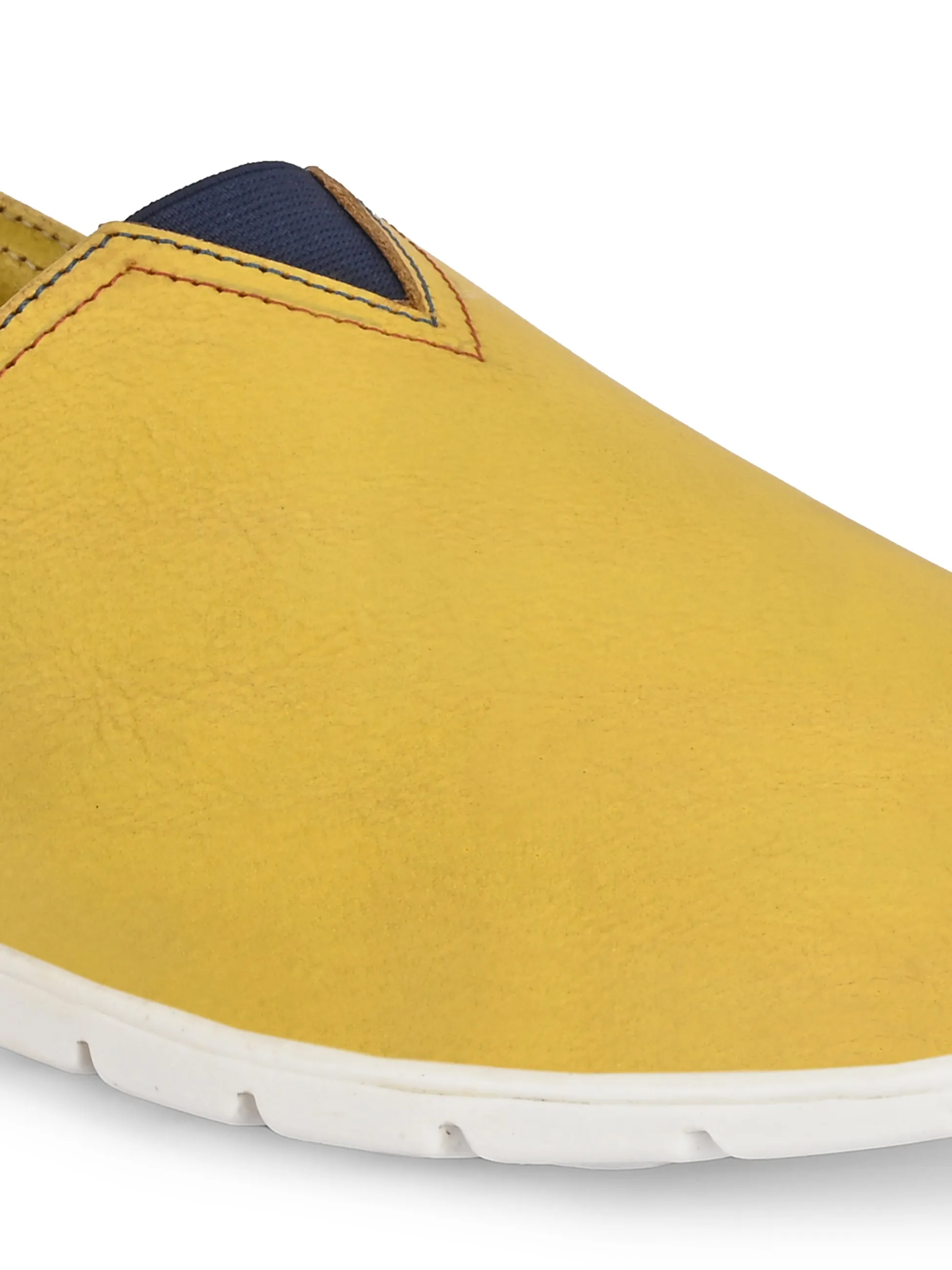 Hitz Men's Yellow Leather Slip On Casual Shoes