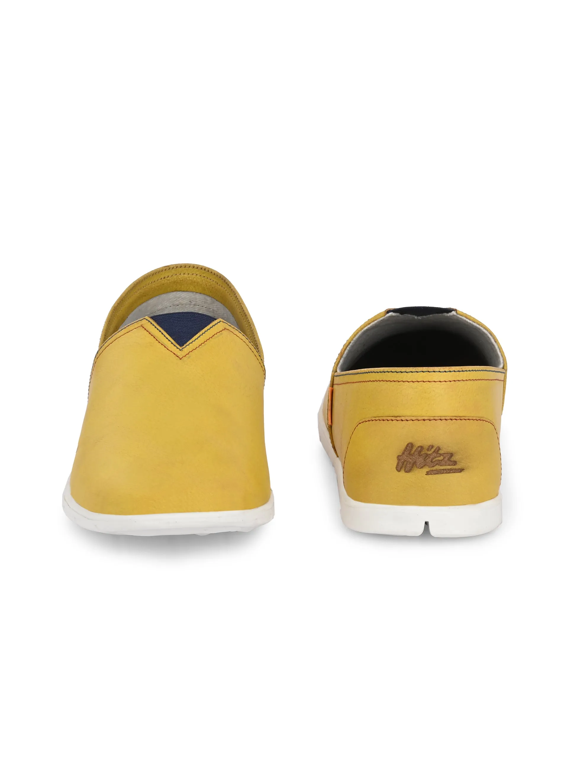 Hitz Men's Yellow Leather Slip On Casual Shoes