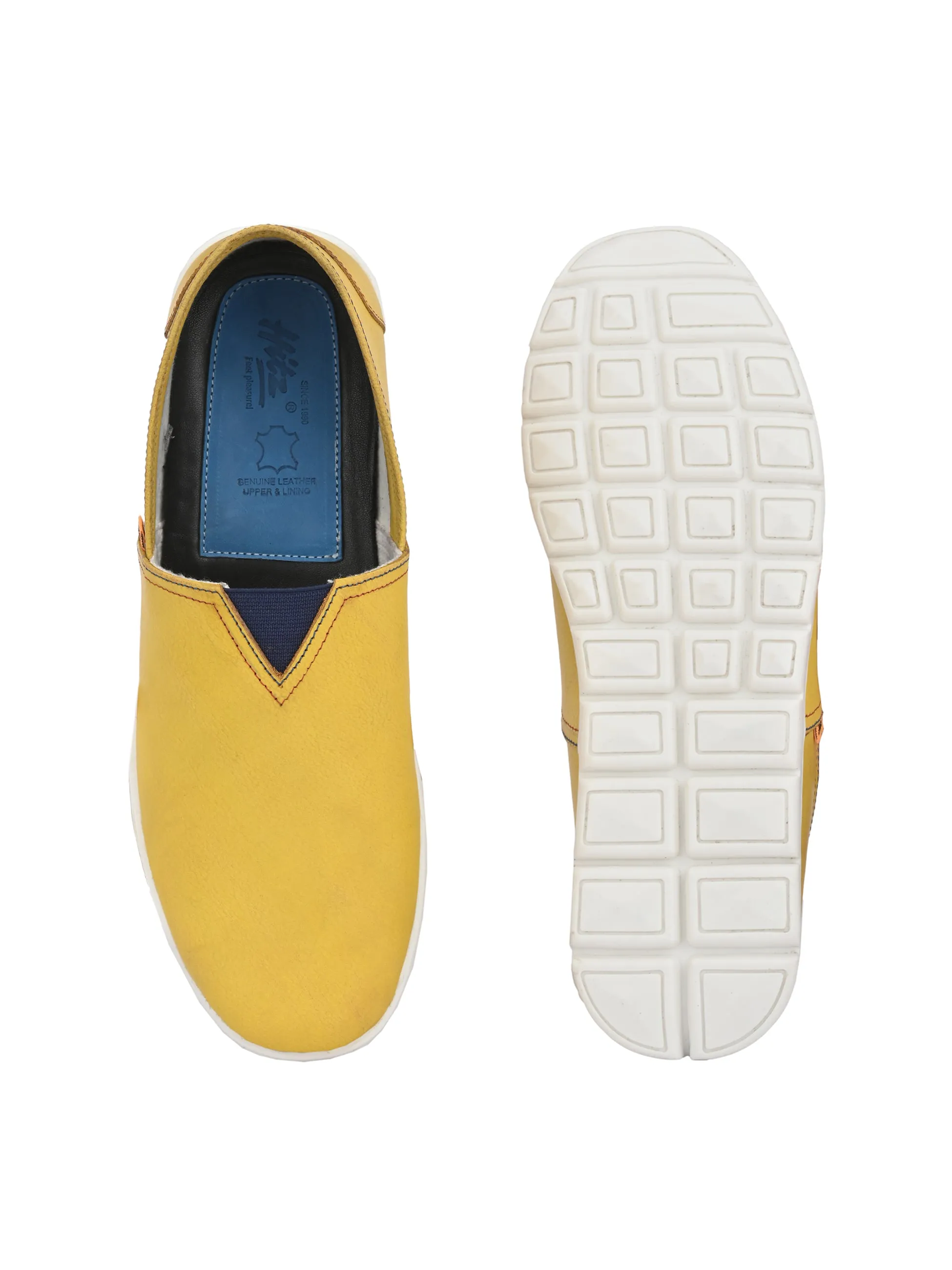 Hitz Men's Yellow Leather Slip On Casual Shoes