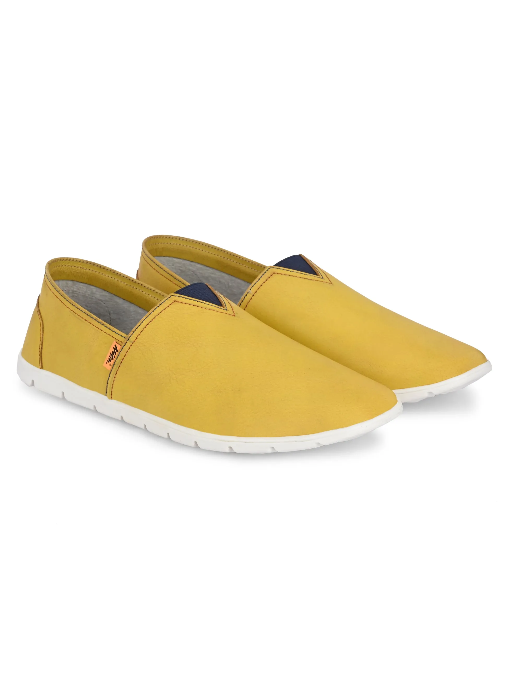 Hitz Men's Yellow Leather Slip On Casual Shoes