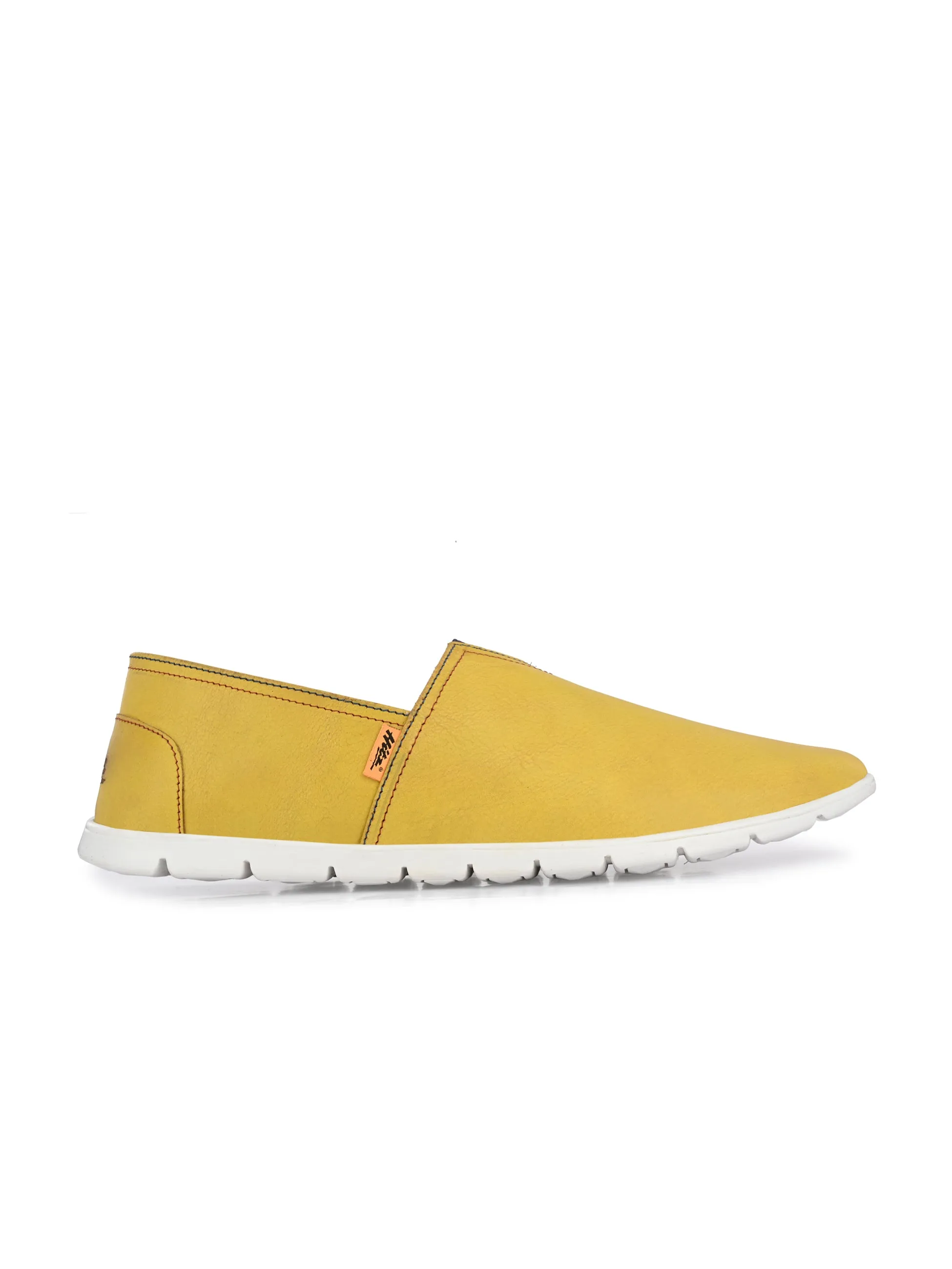 Hitz Men's Yellow Leather Slip On Casual Shoes