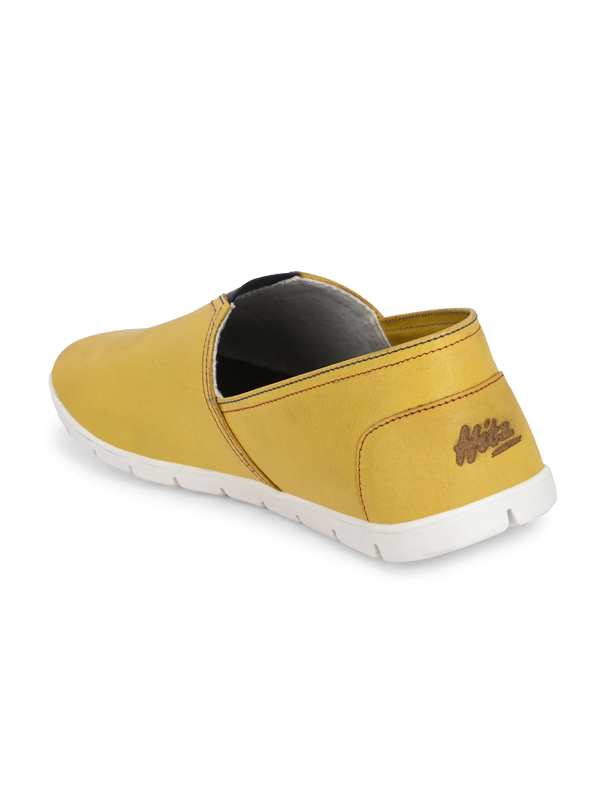 Hitz Men's Yellow Leather Slip On Casual Shoes
