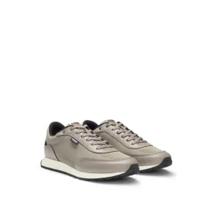 Knit-effect trainers with faux-leather trims