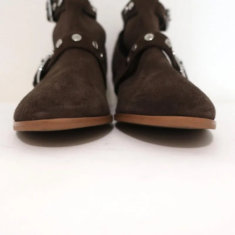 Rebecca Minkoff Abigail Buckle Booties Brown Suede Size 9 Cutout Ankle Boots