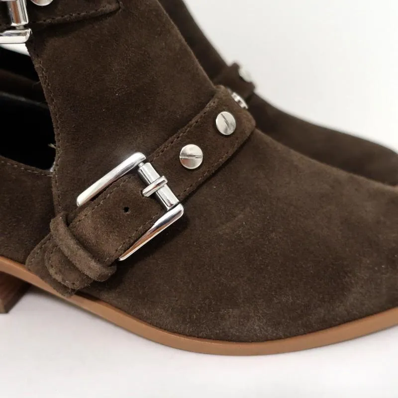 Rebecca Minkoff Abigail Buckle Booties Brown Suede Size 9 Cutout Ankle Boots