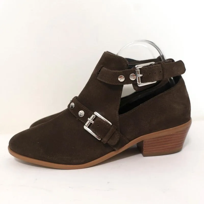 Rebecca Minkoff Abigail Buckle Booties Brown Suede Size 9 Cutout Ankle Boots