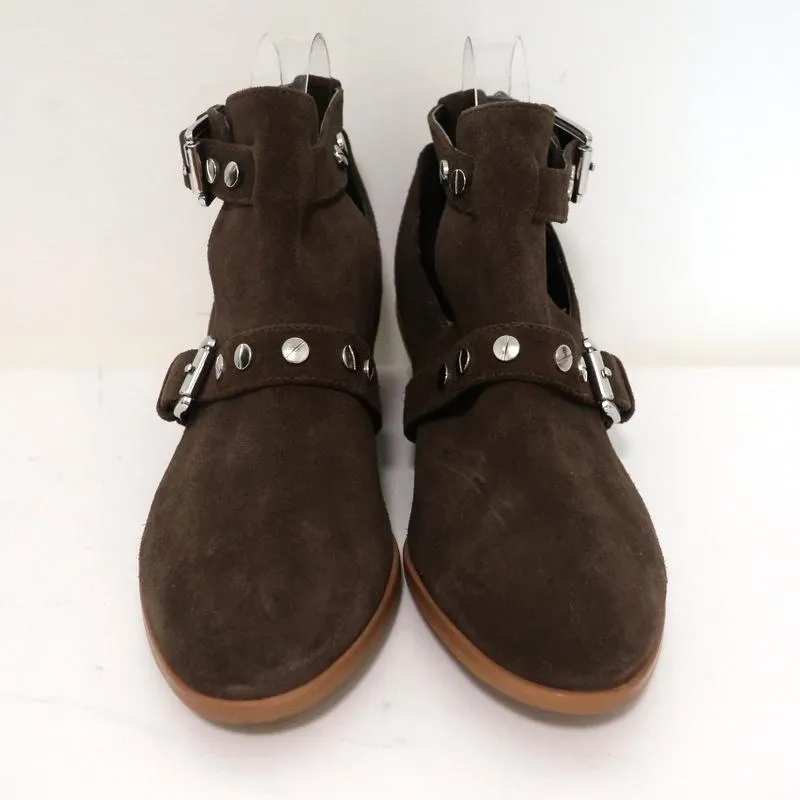Rebecca Minkoff Abigail Buckle Booties Brown Suede Size 9 Cutout Ankle Boots