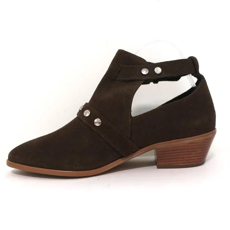 Rebecca Minkoff Abigail Buckle Booties Brown Suede Size 9 Cutout Ankle Boots