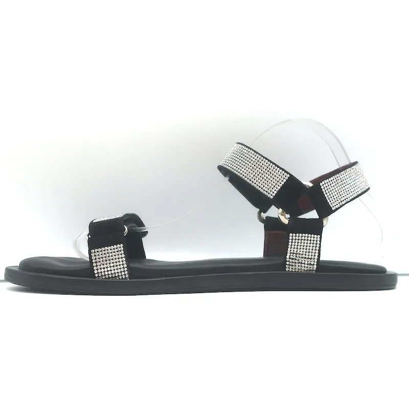 STAUD Betty Rhinestone Sandals Black Leather Size 41