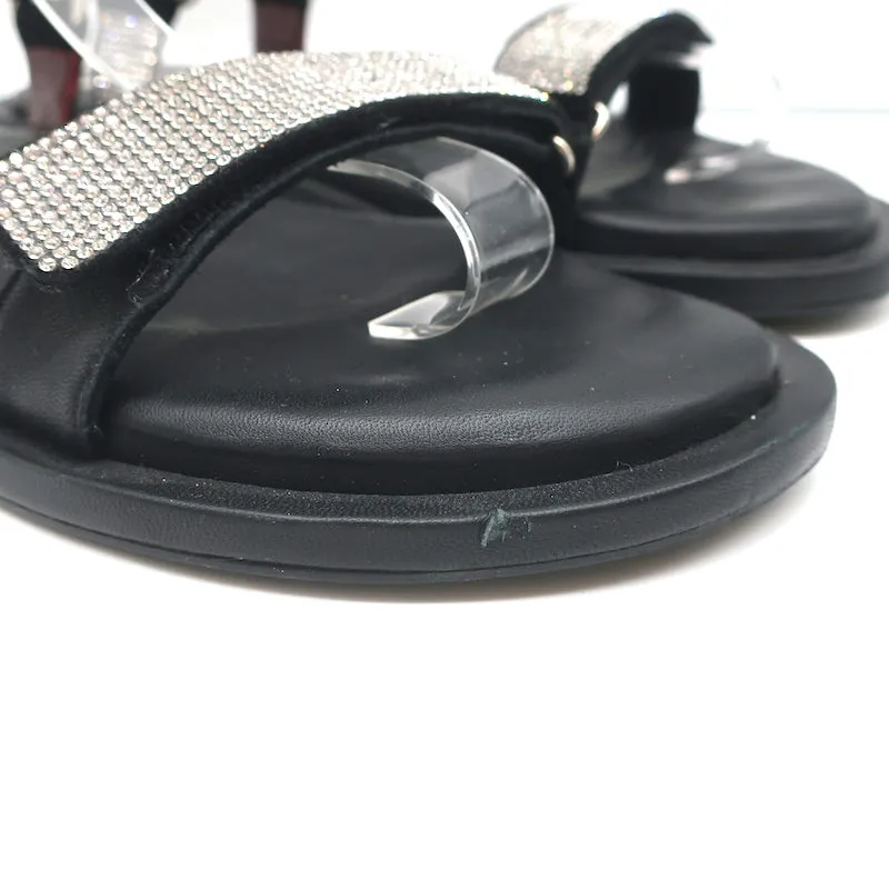 STAUD Betty Rhinestone Sandals Black Leather Size 41