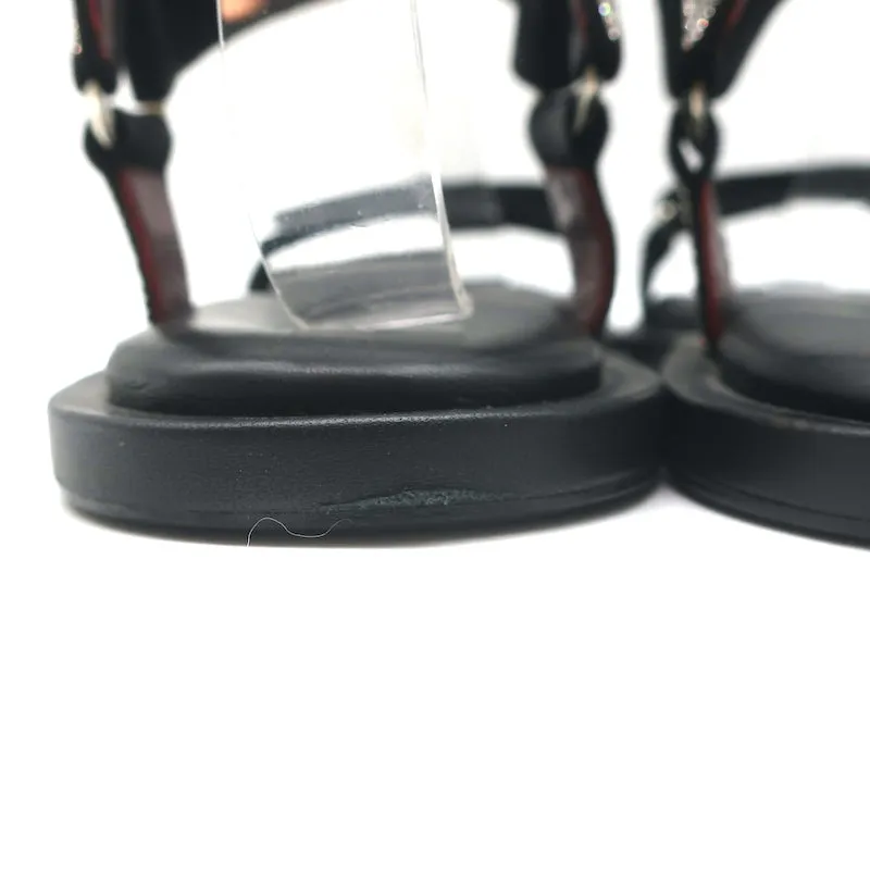 STAUD Betty Rhinestone Sandals Black Leather Size 41