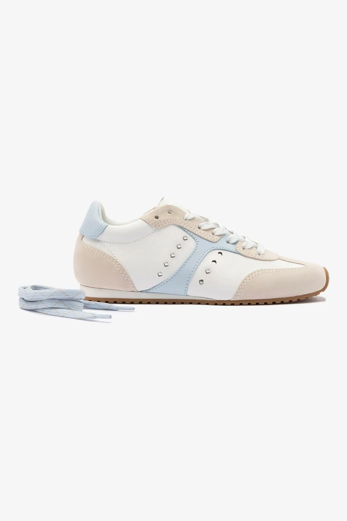 Stella Sneaker In Grey Suede, White Leather and Silver Metallic Leather