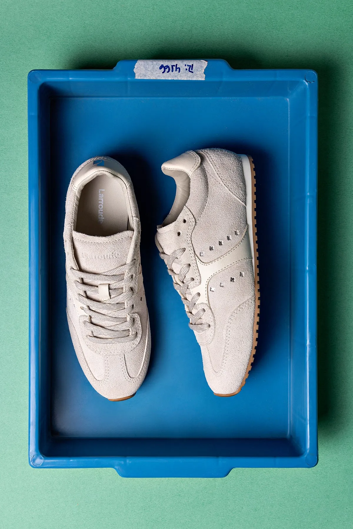 Stella Sneaker In Mushroom Grey Suede and Ivory Leather