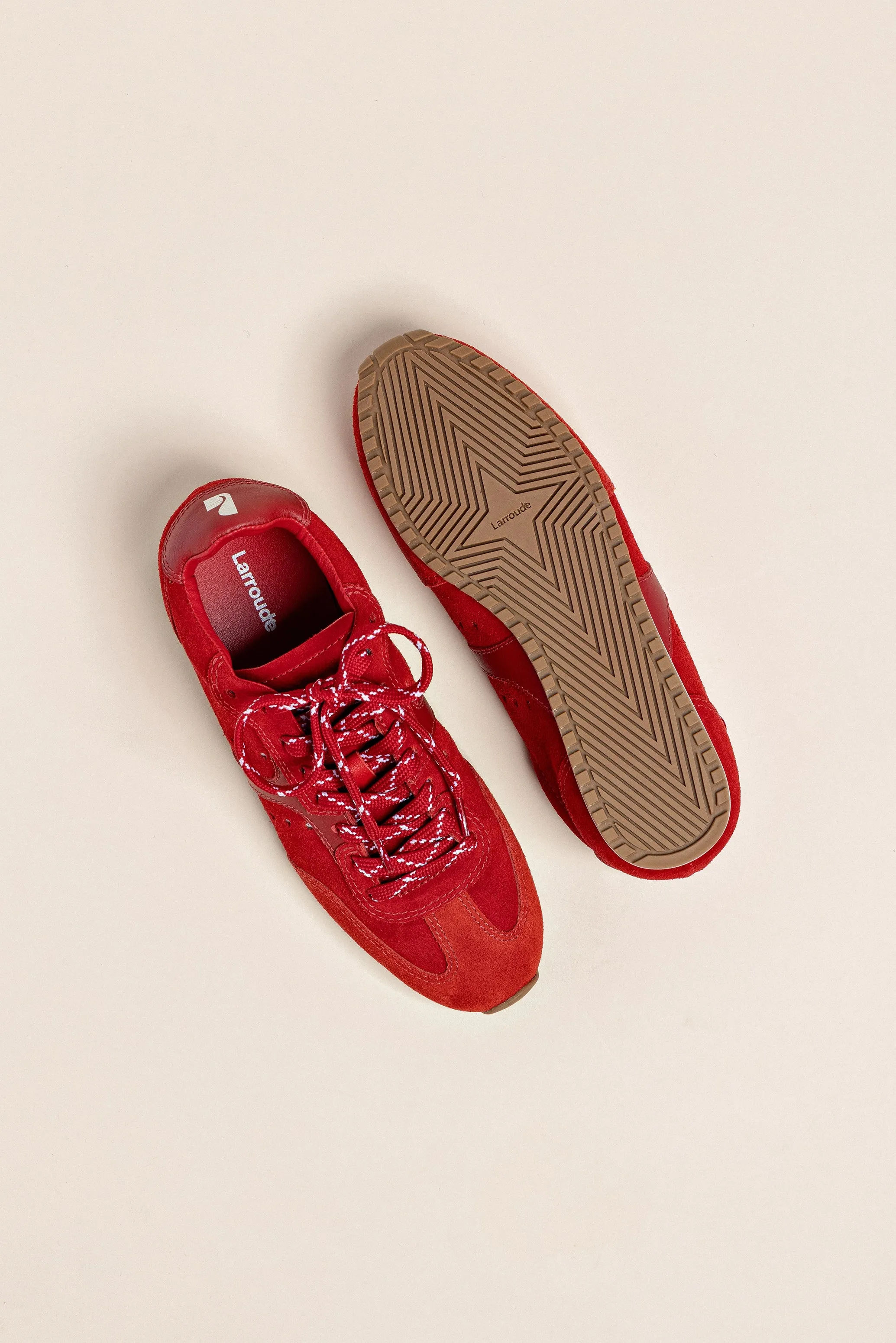 Stella Sneaker In Scarlet Suede and Blood Red Leather