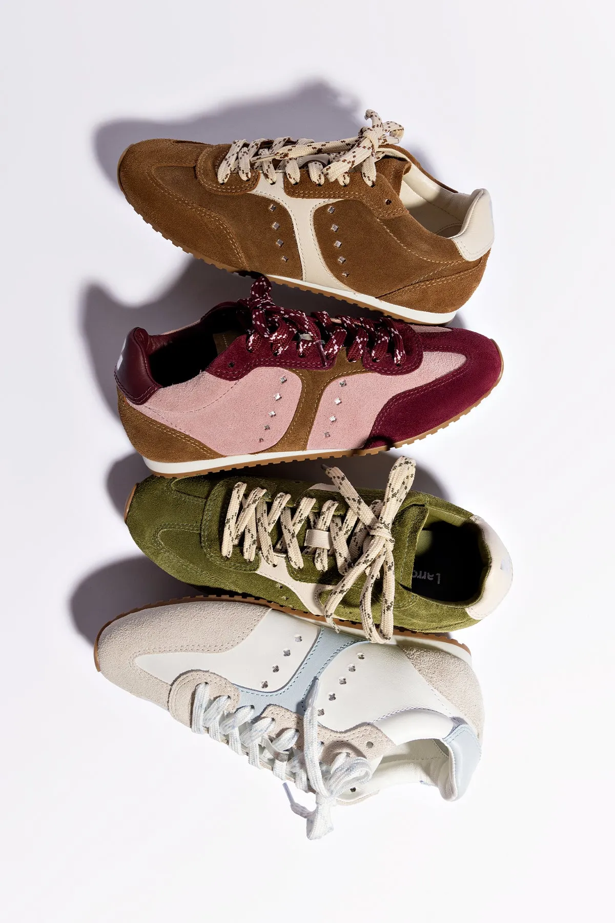 Stella Sneaker In Tulip, Russet and Wine Suede and Silver Metallic Leather