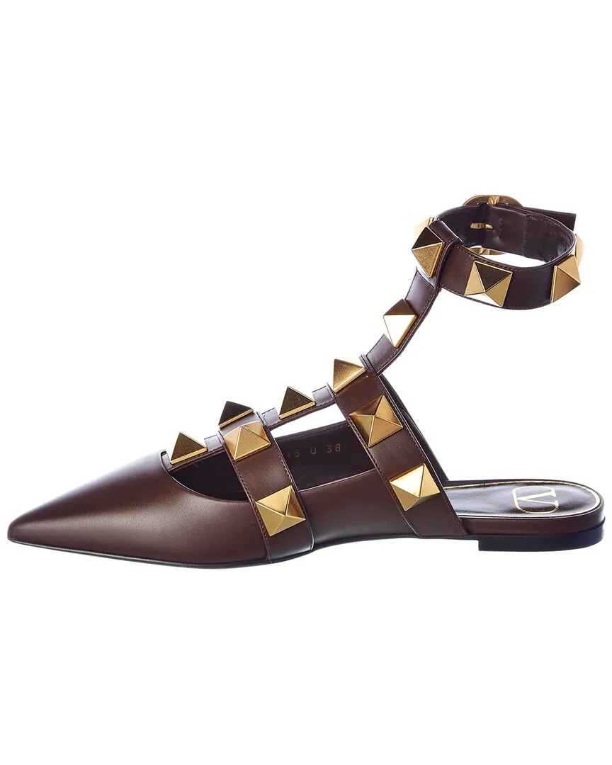 Valentino Roman Stud Leather Ankle Strap Flat