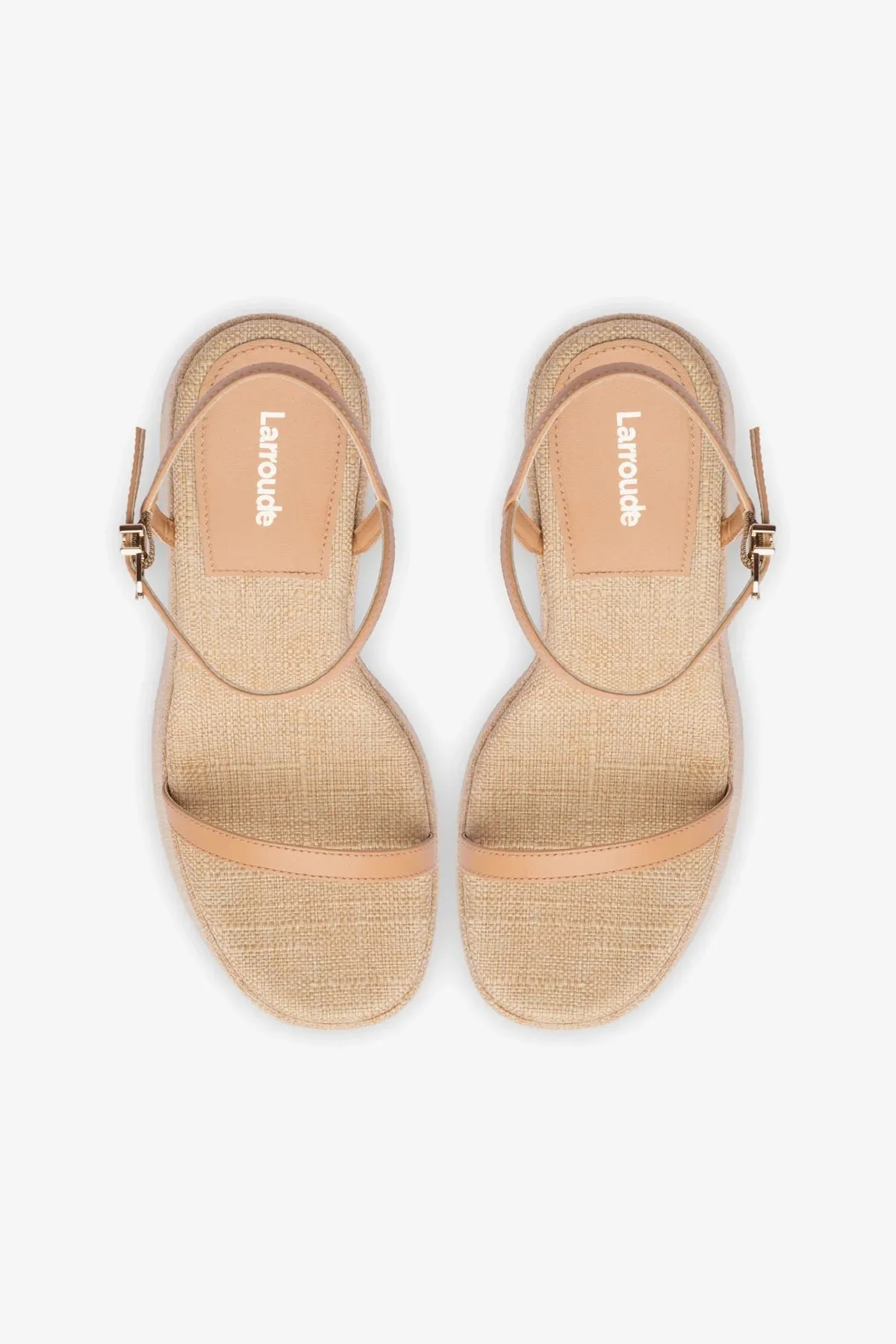 Wanda Platform Sandal In Tan Leather and Raffia